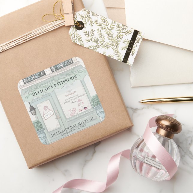 Adesivo Quadrado Patisserie Paris Green Bat Mitzvah (Presentear)