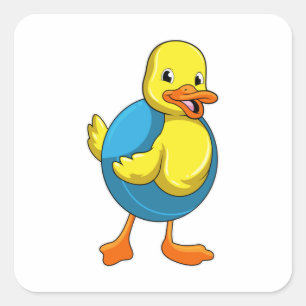 Adesivo Quadrado Pato a Nadar com anel de Natação