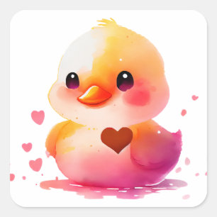 Adesivo Quadrado Pato Amarelo Coração Fofo do Dia dos Namorados