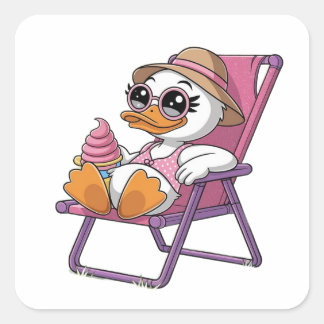 Adesivo Quadrado Pato comendo sorvete de verão