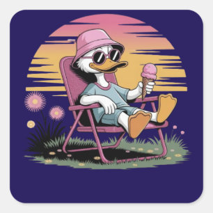 Adesivo Quadrado Pato comendo sorvete de verão