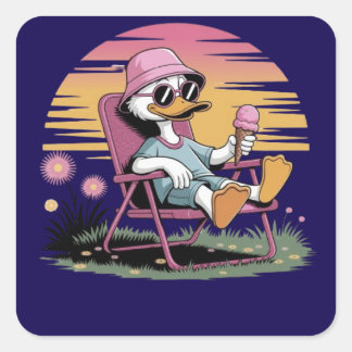 Adesivo Quadrado Pato comendo sorvete de verão