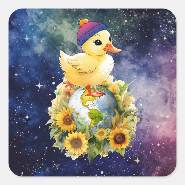 Adesivo Quadrado Pato no Planeta das Cores de Bandeira Bissexuais (Frente)