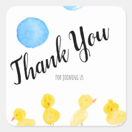 Adesivo Quadrado Patos Fofos Mão Aquarela Chuveiro de Bebê Obrigado