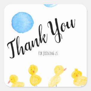 Adesivo Quadrado Patos Fofos Mão Aquarela Chuveiro de Bebê Obrigado