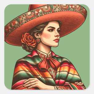 Adesivo Quadrado Patrimônio Hispânico Latinx Sarape Party Favor