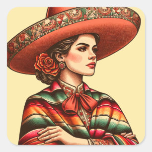 Adesivo Quadrado Patrimônio Hispânico Latinx Sarape Party Favor