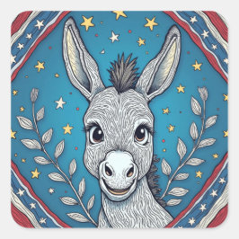 Adesivo Quadrado Patriotic Blue Donkey Illustration