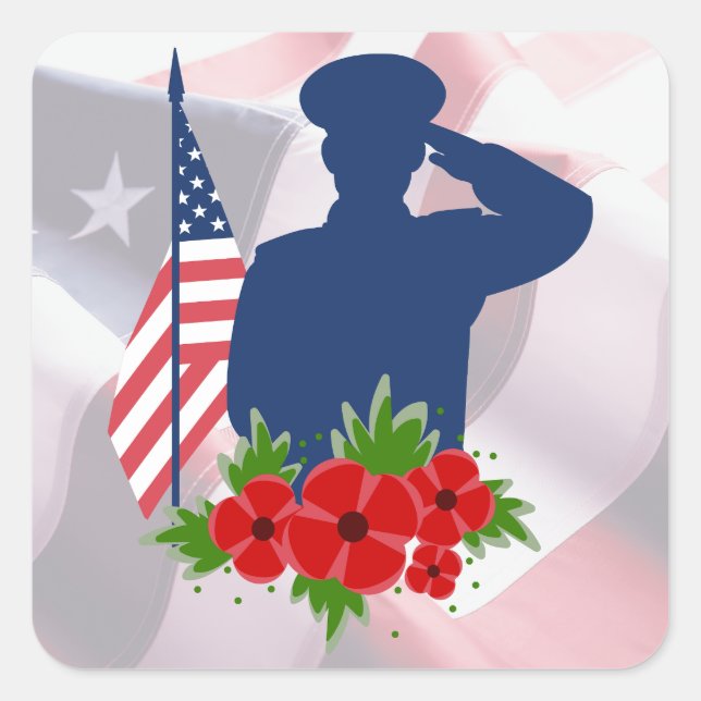 Adesivo Quadrado Patriotic Memorial Day American Soldier Salute (Frente)