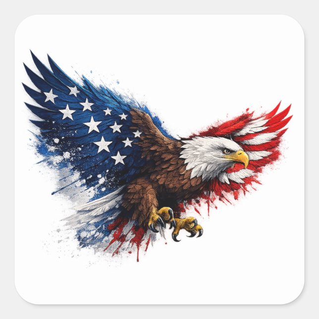 Adesivo Quadrado Patriotic Red White and Blue Eagle (Frente)