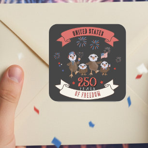 Adesivo Quadrado Patriótico dos EUA 250 Anos da Família Freedom Eag