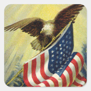 Adesivo Quadrado Patriotismo do vintage, bandeira americana