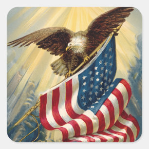 Adesivo Quadrado Patriotismo Vintage, Bandeira Americana Águia Patr