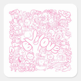 Adesivo Quadrado Patten Gato Bonito com Sinal ASL ILY - Design ASL