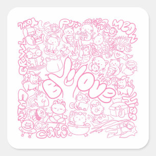 Adesivo Quadrado Patten Gato Bonito com Sinal ASL ILY - Design ASL