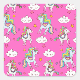 Adesivo Quadrado Patterno Funny Unicorn Cute