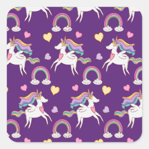 Adesivo Quadrado Patterno Funny Unicorn Magic Horse Cute