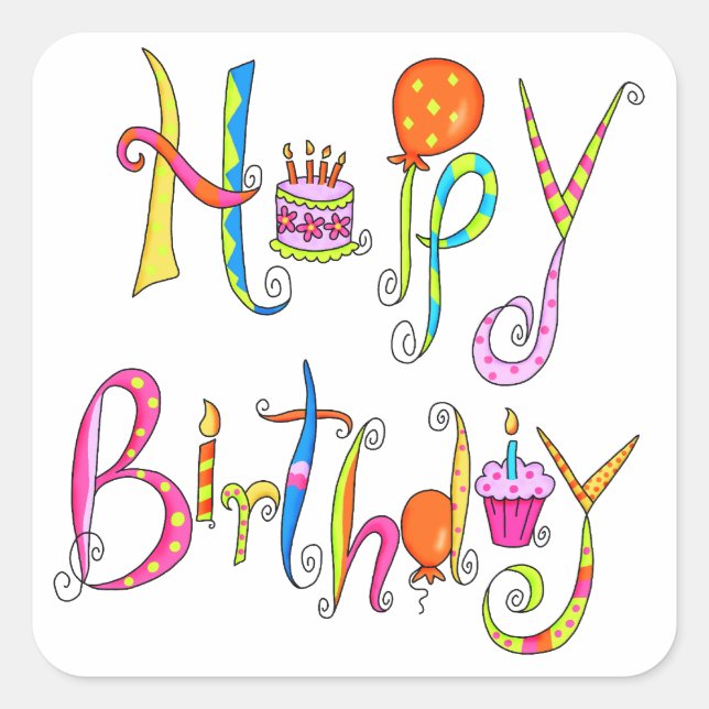 Adesivo Quadrado Pau de aniversário feliz (Frente)