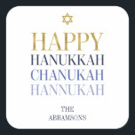 Adesivo Quadrado Pau de Feriado Feliz Hanukkah Chanukah<br><div class="desc">O design de folha de ouro simulado por "faaux" é incorporado neste design. Personalize o texto personalizado acima. Você pode encontrar itens de coordenação adicionais na nossa coleção "Happy Hanukkah Chanukah".</div>