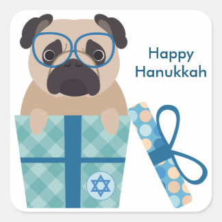 Adesivo Quadrado Pau de Pug Feliz Hanukkah