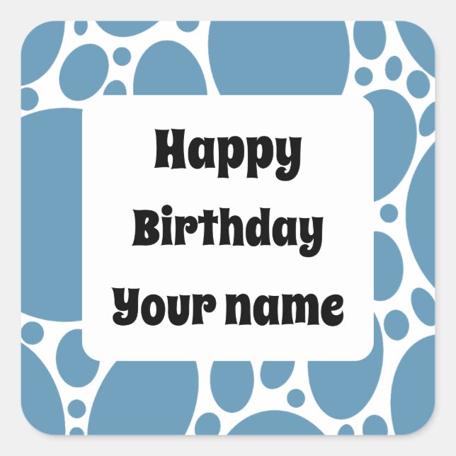 Adesivo Quadrado Pau de quadrado azul de aniversário feliz (Frente)