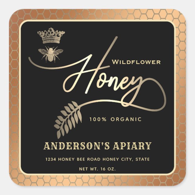 Adesivo Quadrado Pau quadrado da rainha da abelha de boi de mel (Frente)