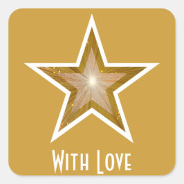 Adesivo Quadrado Pau quadrado "Dourado" Star 'Com Amor' amarelo