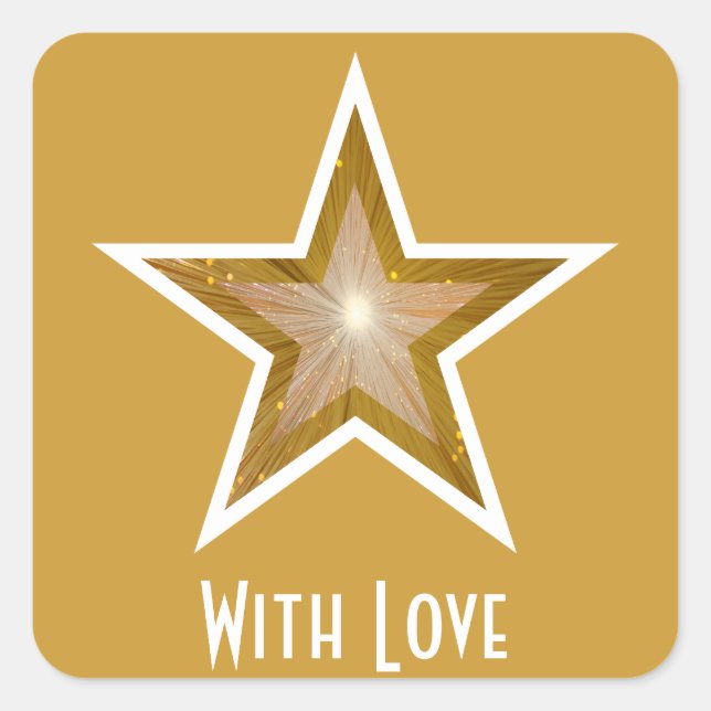 Adesivo Quadrado Pau quadrado "Dourado" Star 'Com Amor' amarelo (Frente)