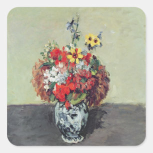 Adesivo Quadrado Paul Cezanne   floresce em um vaso de Delft,