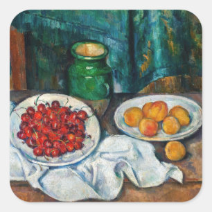 Adesivo Quadrado Paul Cezanne - Natureza Morta com Cerejas e Pêsseg