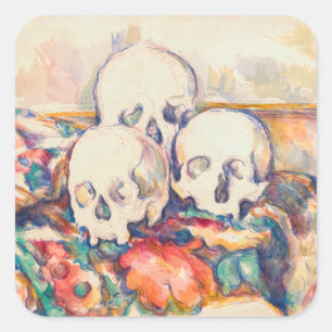 Adesivo Quadrado Paul Cezanne - Os Três Crânios Aquarela