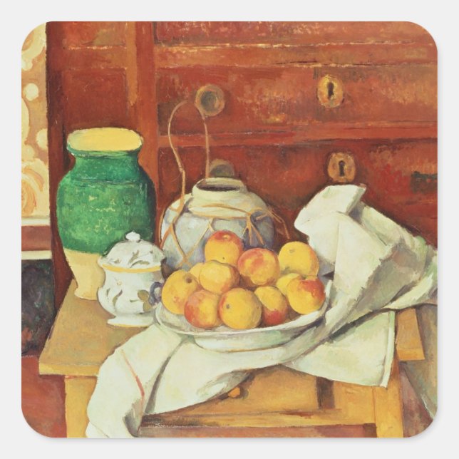 Adesivo Quadrado Paul Cezanne | Vida estática com caixa de gavetas, (Frente)