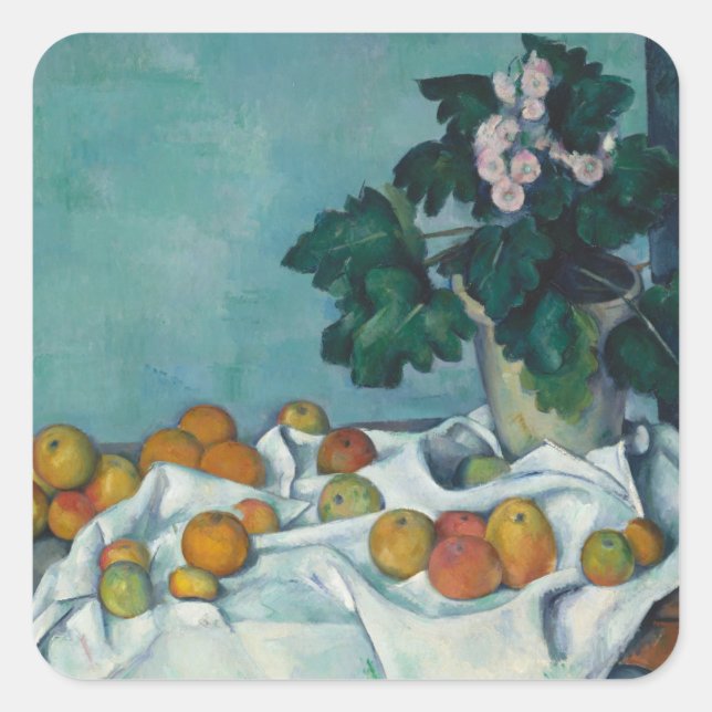 Adesivo Quadrado Paul Cezanne | Vida Estática com Maçãs e um Pote d (Frente)