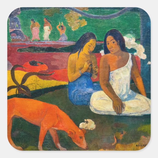 Adesivo Quadrado Paul Gauguin - Árearea / O Cachorro Vermelho (Frente)