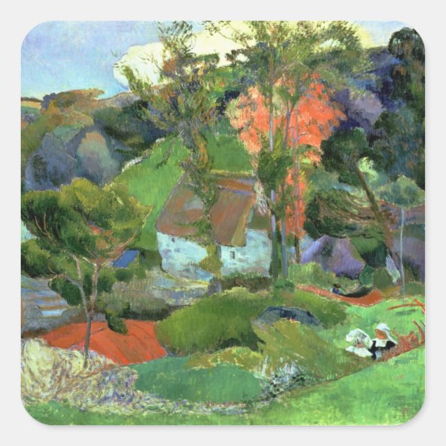 Adesivo Quadrado Paul Gauguin | Paisagem em Pont Aven, 1888 (Frente)