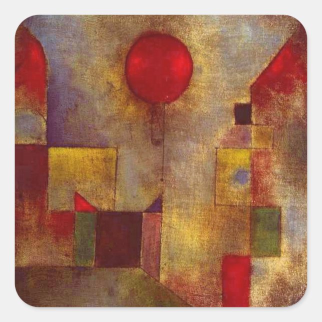 Adesivo Quadrado Paul Klee Red Balloon Abstrato Arte Colorida (Frente)