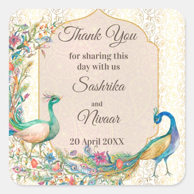 Adesivo Quadrado Pavão árabe padrão árabe presente de casamento ind (Frente)