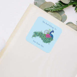 Adesivo Quadrado Pavão Azul Lotus Flower Henna Bookplate