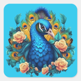 Adesivo Quadrado Pavão com Rosas de Pêssego