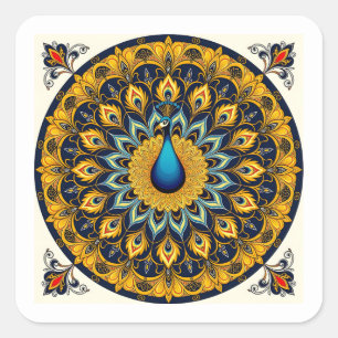 Adesivo Quadrado Pavão decorativo em branco