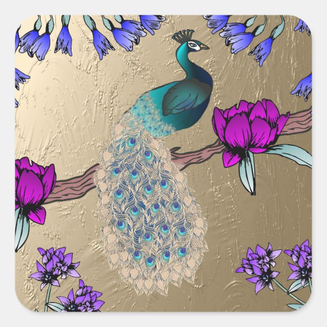 Adesivo Quadrado Pavão Dourado (Frente)