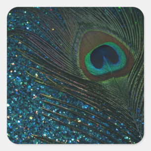 Adesivo Quadrado Pavão Glittery do Aqua