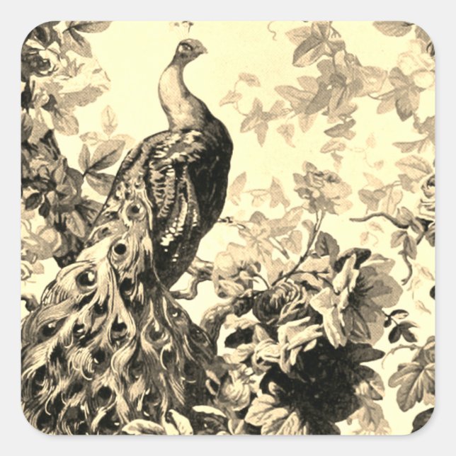 Adesivo Quadrado Pavão vitoriano, padrão de película elegante flora (Frente)