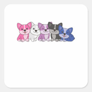 Adesivo Quadrado Pavilhão de Genderfluido Corgi Pride Lgbtq Cães Cu