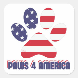 Adesivo Quadrado PAWS FOR AMERICA engraçado AMERICA american dog