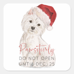 Adesivo Quadrado PAWSITIVELY não abrem o presente do Natal do cão