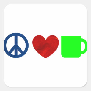 Adesivo Quadrado Paz, amor, café