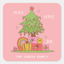 Adesivo Quadrado Paz, Amor e Alegria - Árvore de Natal Retroativa a