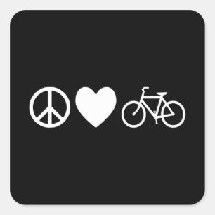 Adesivo Quadrado Paz Amor e Bicicletas