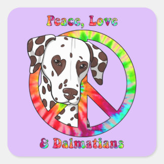 Adesivo Quadrado Paz, Amor e Dalmatianos